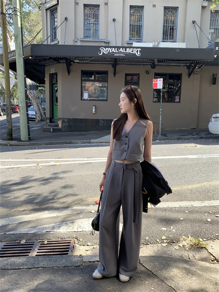 2 Piece Sets Womens Outfits Summer Blouse Women Shirt Sleeveless High Waist Pants Wide Leg Womens Trousers Two Piece Set Formal