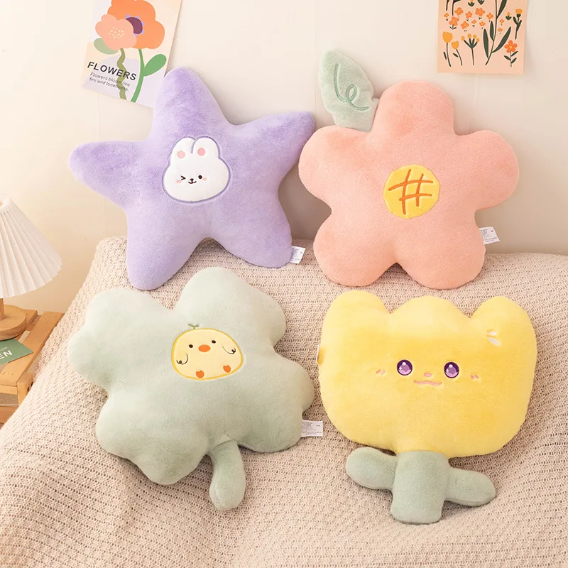 Pink flower plush cushion four leaf clover plush pillow tulip stuffed plush toy blue star pillow Toast bread cushion