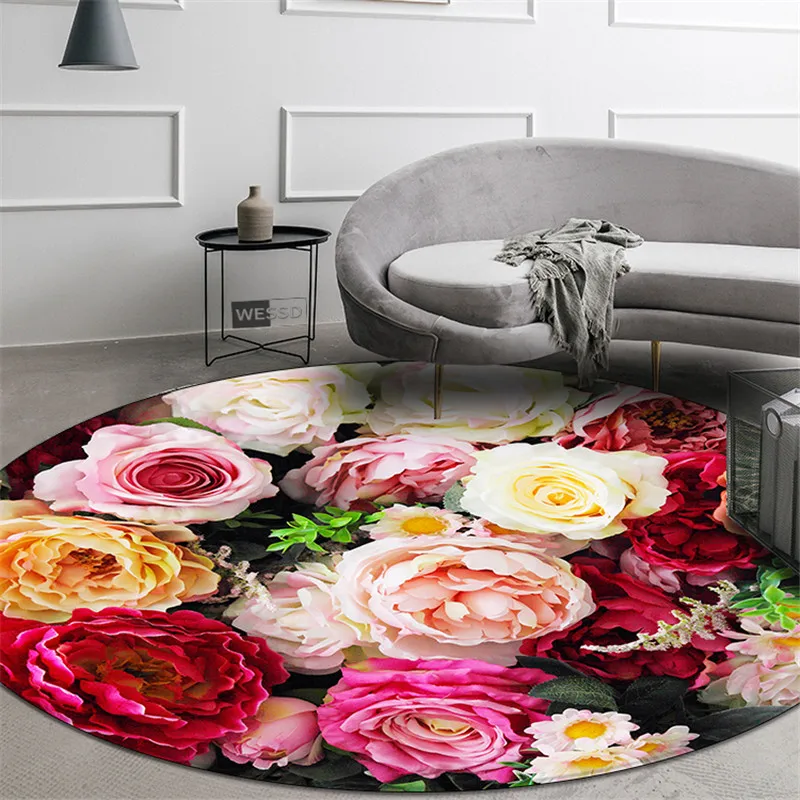 

3D Colorful Flower Rug Round For Chair Sofa Living Room Children's Carpet For Girl Bedroom Rugs Large Cute Kawaii Decorative