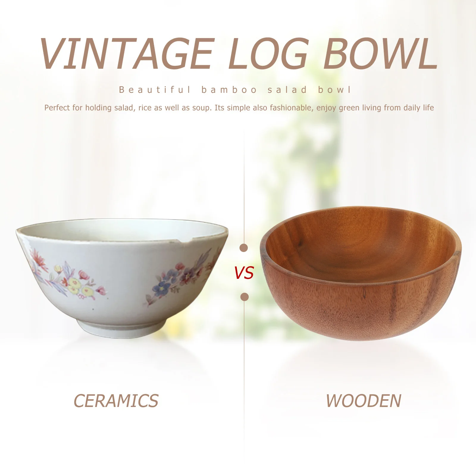 

Original Wood Rice Bowl Natural Wooden Soup Salad Fruit Serving Bowl Breakfast Dessert Dinner Home Kitchen Storage Bowls