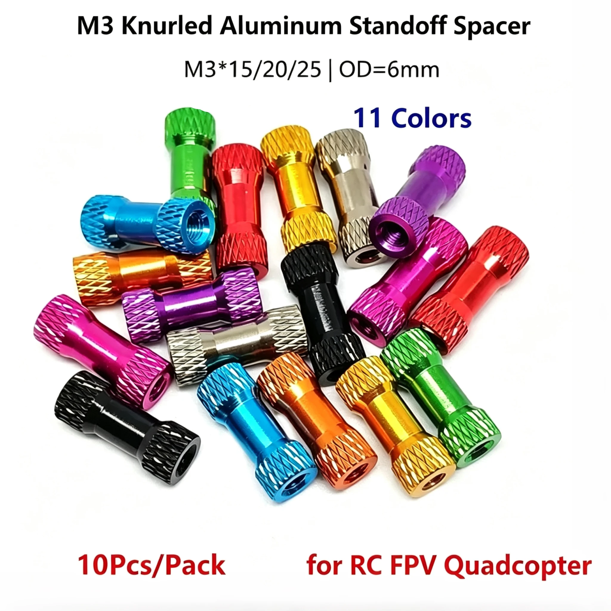 10Pcs M3 Knurled Aluminum Standoff M3*15/20/25 Double Head Alloy Pill for RC FPV Drone Quadcopter Spare Parts