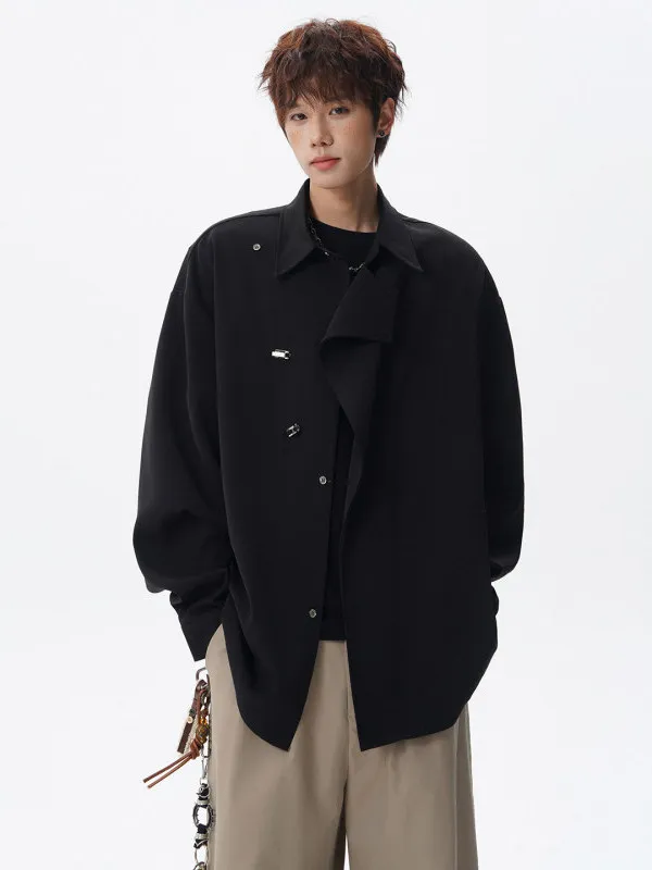 

Мужская повседневная рубашка-куртка TANGZ Studio с металлической пряжкой, новый китайский дизайн, асимметричное открытие, большие размеры, модная