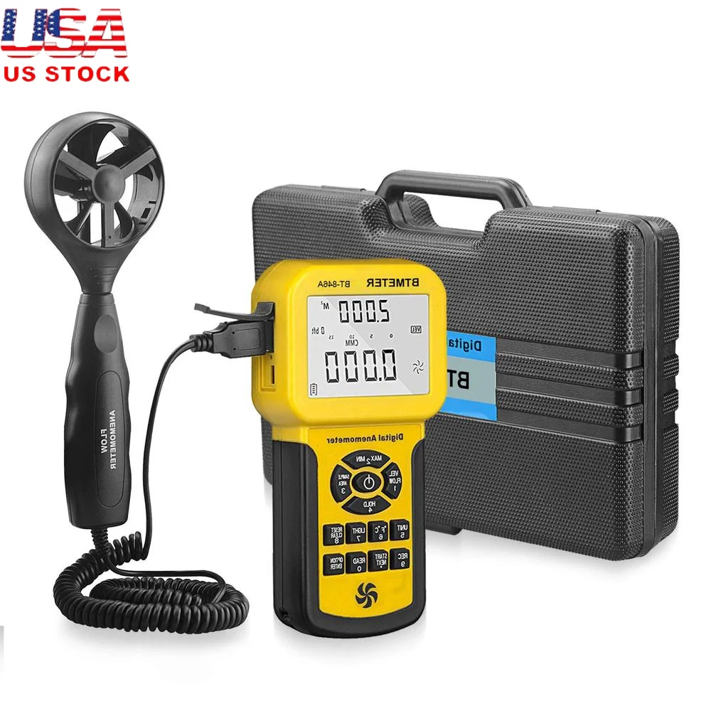 Pro HVAC Anemometer Wind Speed Flow Temp Air Velocity Meter Backlit Record Data 600 Groups Higher Range 0.001-100 mph CFM CMM