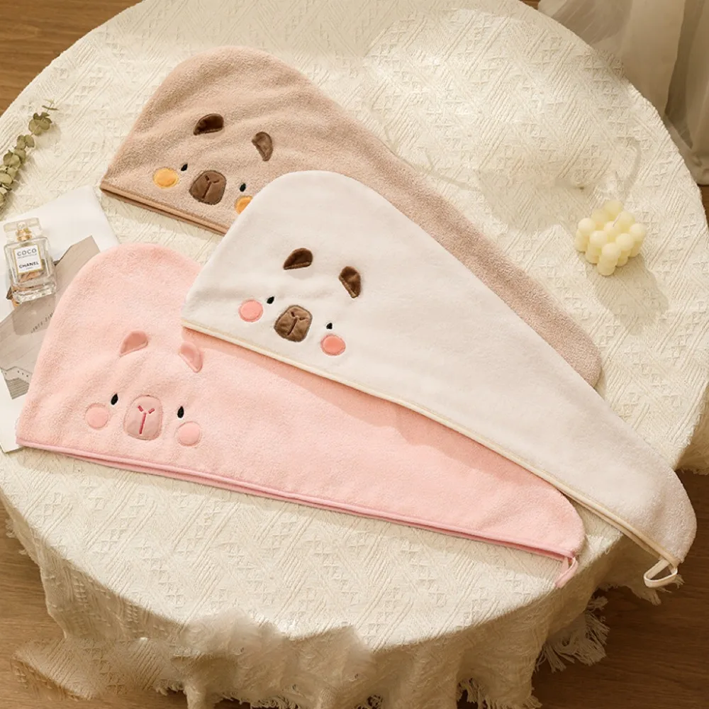 

2024 Coral Velvet Dry Hair Cap Capybara Quick Drying Headscarf Cartoon Washcloth Bathroom Supplies