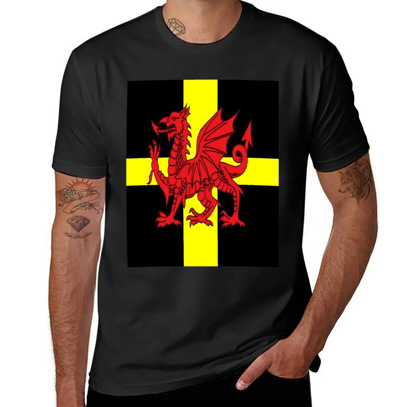 

New St Davids Cross And Welsh Dragon Distressed Art T-Shirt man clothes sublime t shirt plain white t shirts men