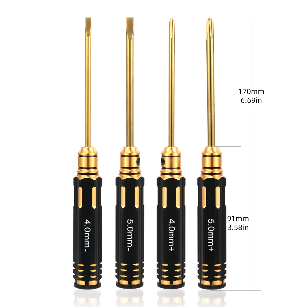 4pcs RC Hex Driver Set Titanium Hex Allen Screwdriver 4.0mm+/ 4.0mm- / 5.0mm+ / 5.0mm- For RC Car Quadcopter Drone FPV Model