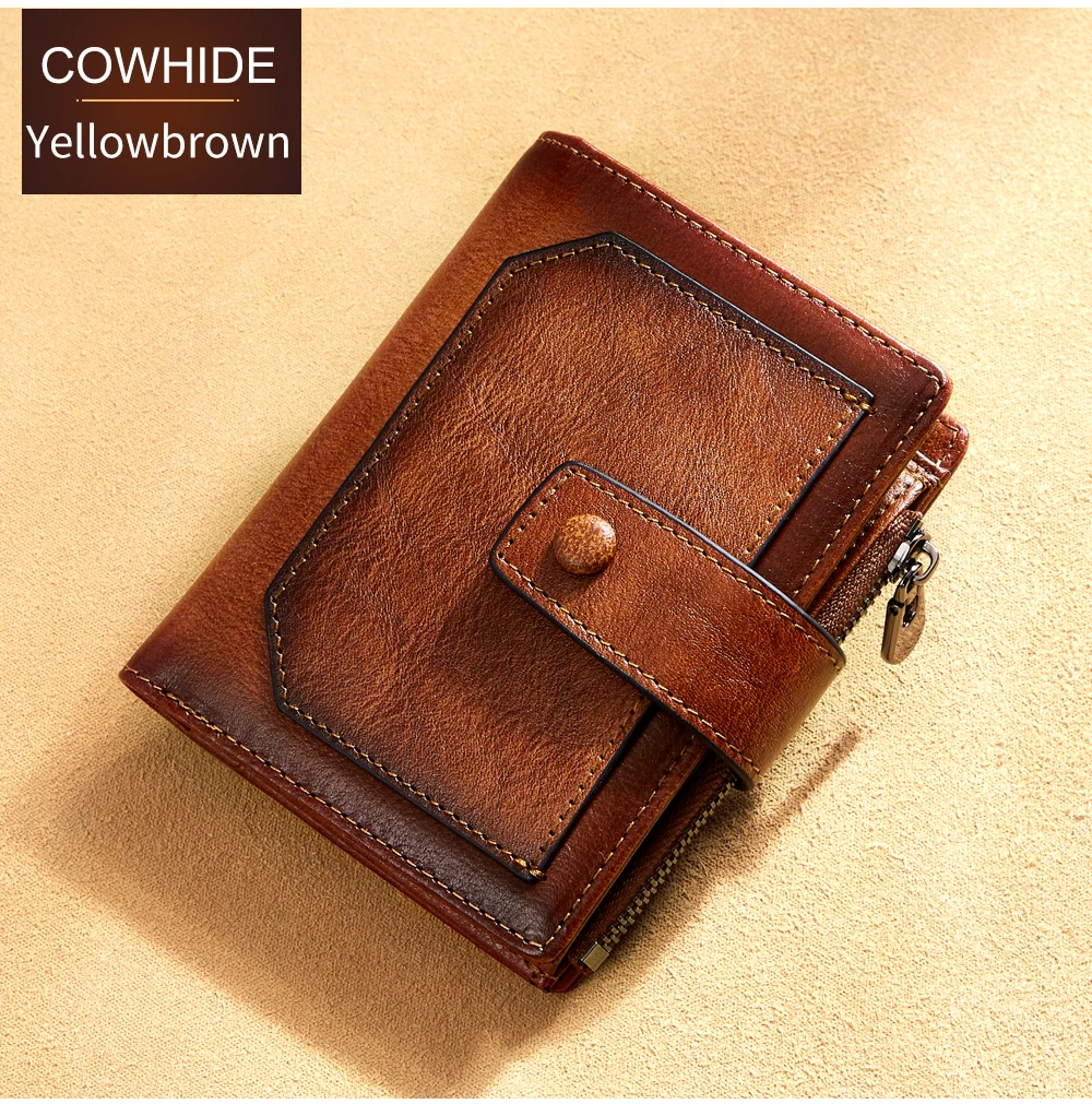 2026 Vintage Wallet for Men Card Holder Genuine Leather RFID Blocking Trifold Short Money Clip Large Capacity Zipper Coin Purse
