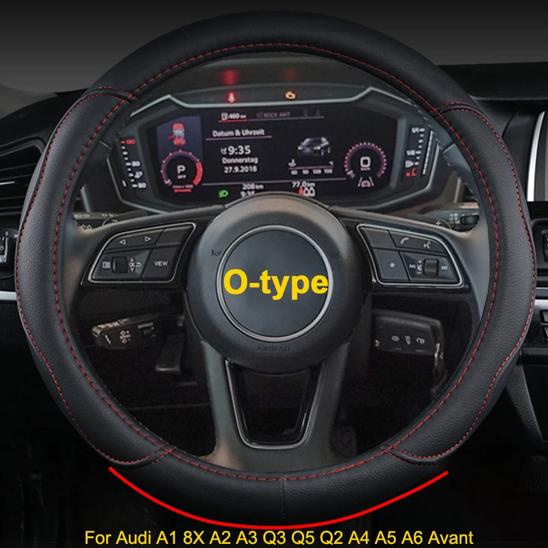 O D Type Car Steering Wheel Cover Wrap for Audi A1 8X A2 A3 Q3 Q5 Q2 A4 A5 A6 Avant 37-38CM Steering-Wheel