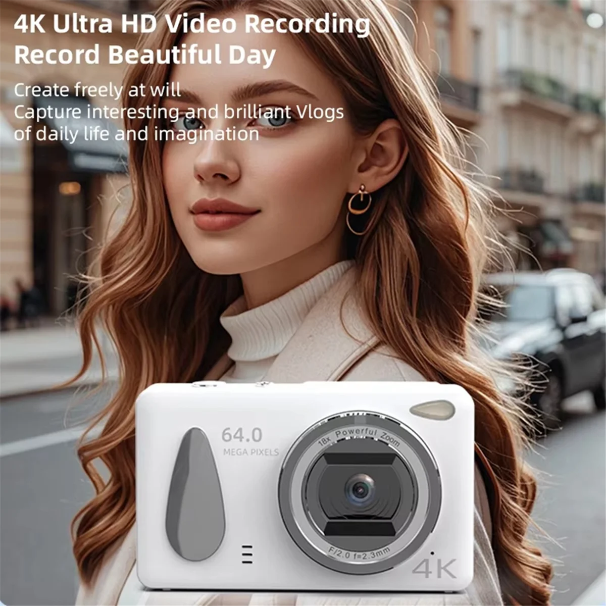 كاميرات رقمية جديدة 3C HD 4K كاميرا مدمجة 2.4 بوصة IPS شاشة 18X تكبير مضاد للاهتزاز كاميرا فيديو بتركيز تلقائي باللون الأبيض