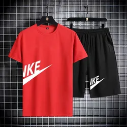 Summer men's Clothing Two Pieces Sets Mens Casual Tracksuit Men Print short sleeve Sets mens t-shirt+shorts Fitness Sportswear