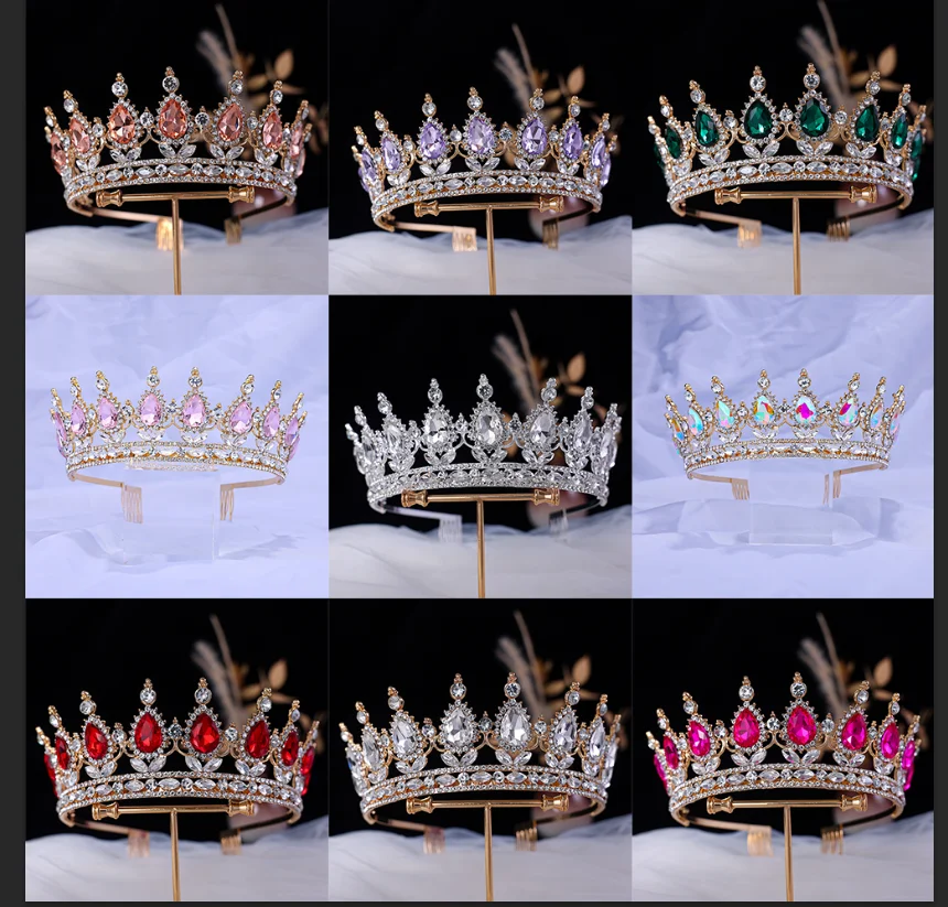 Hair comb colorful crown Bridal Headwear Green-Colour Ladies Exquisite Dazzling Party Crown Luxurious Birthday Tiaras