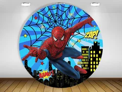 Marvel Spiderman Theme Birthday Decoration Happy Birthday CircleBackdrops Wall Kids Holiday Party Round Background Covers