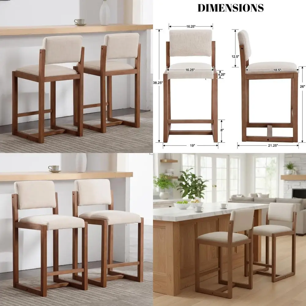

Modern Bar Stools Set of 2, 26" Counter Height Barstools, Linen Upholstered Kitchen Island Chair with Wood Legs for Home Bar Cof