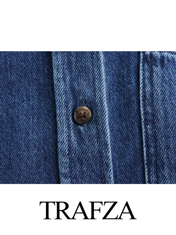 TRAFZA 2024 autunno inverno Vintage Denim cappotti moda donna manica lunga Streetwear giacche coreane allentato colletto rovesciato