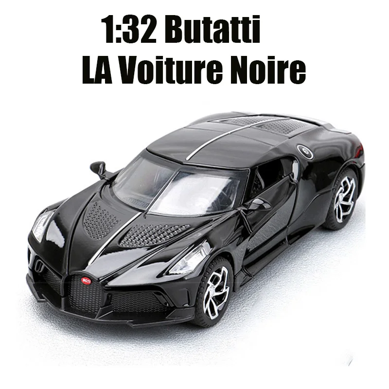 1:32 bugatti la voiture noire carro esportivo diecast liga de metal modelo carro som luz puxar para trás coleção crianças brinquedos presentes a126