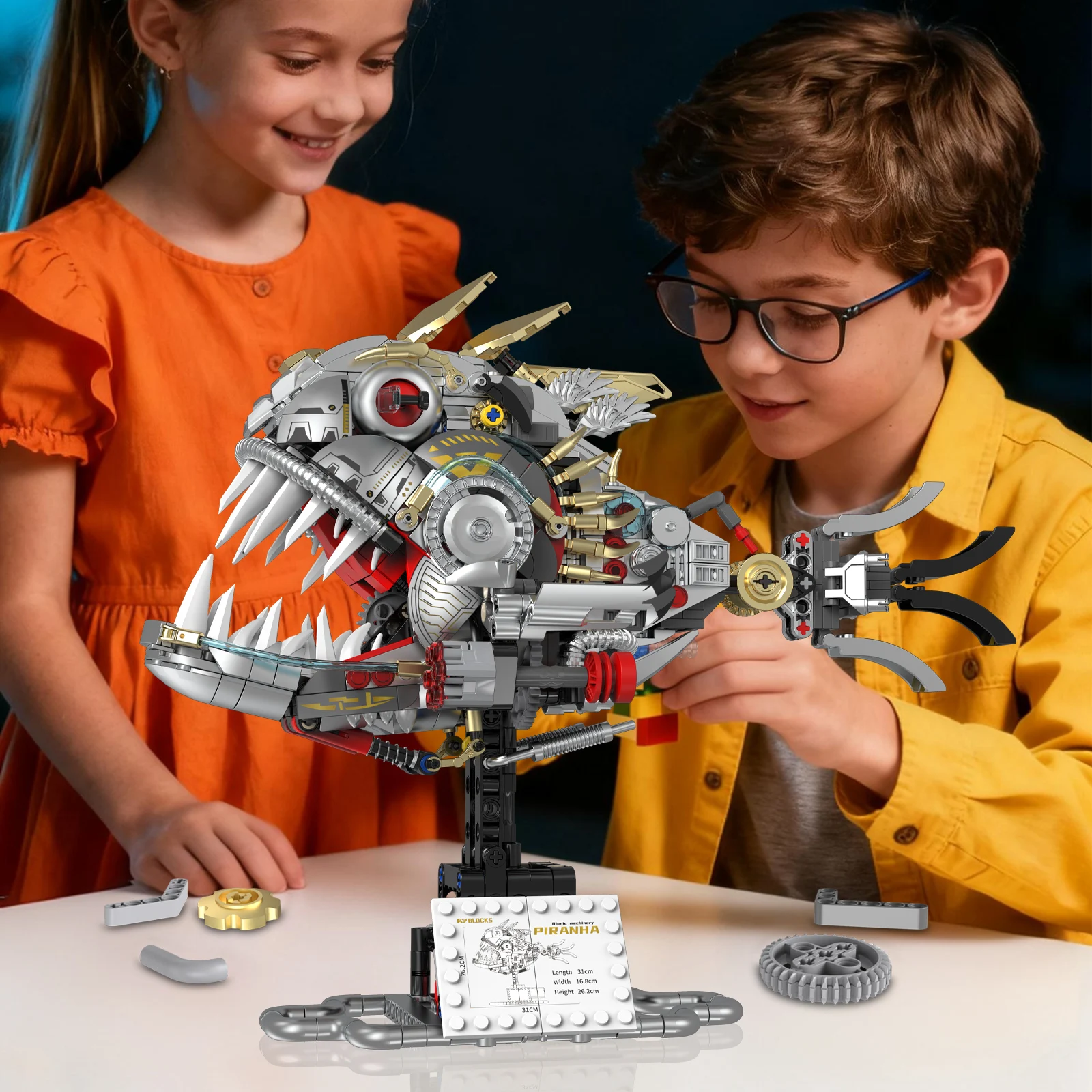 DK96224 1019ピース シミュレーション ピラニア モデル ブロックキット メカニカルトライブ バイオニックアニマル インターロッキング クリエイティブ スモールビルディングブロック