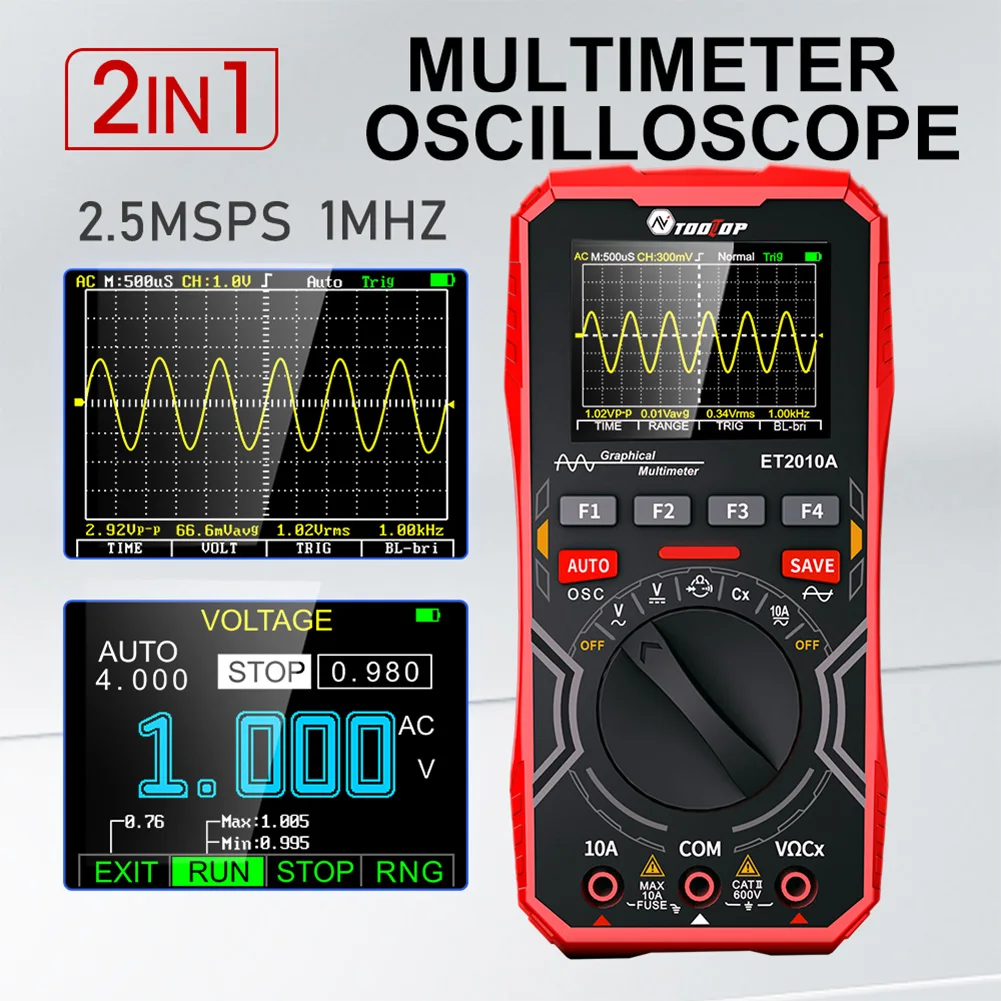 1MHz Digital Oscilloscope Multimeter AC 10A 600V 2.5Msps Graphical Handheld Oscilloscope Multimeter 4000 Count Manual/AUTO Range