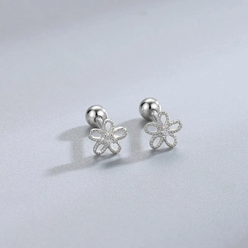 Fashion Simple Silver Color Small Zircon Stars Screw Earrings For Women Versatile Cartilage Helix Tragus Ear Piercing Jewelry