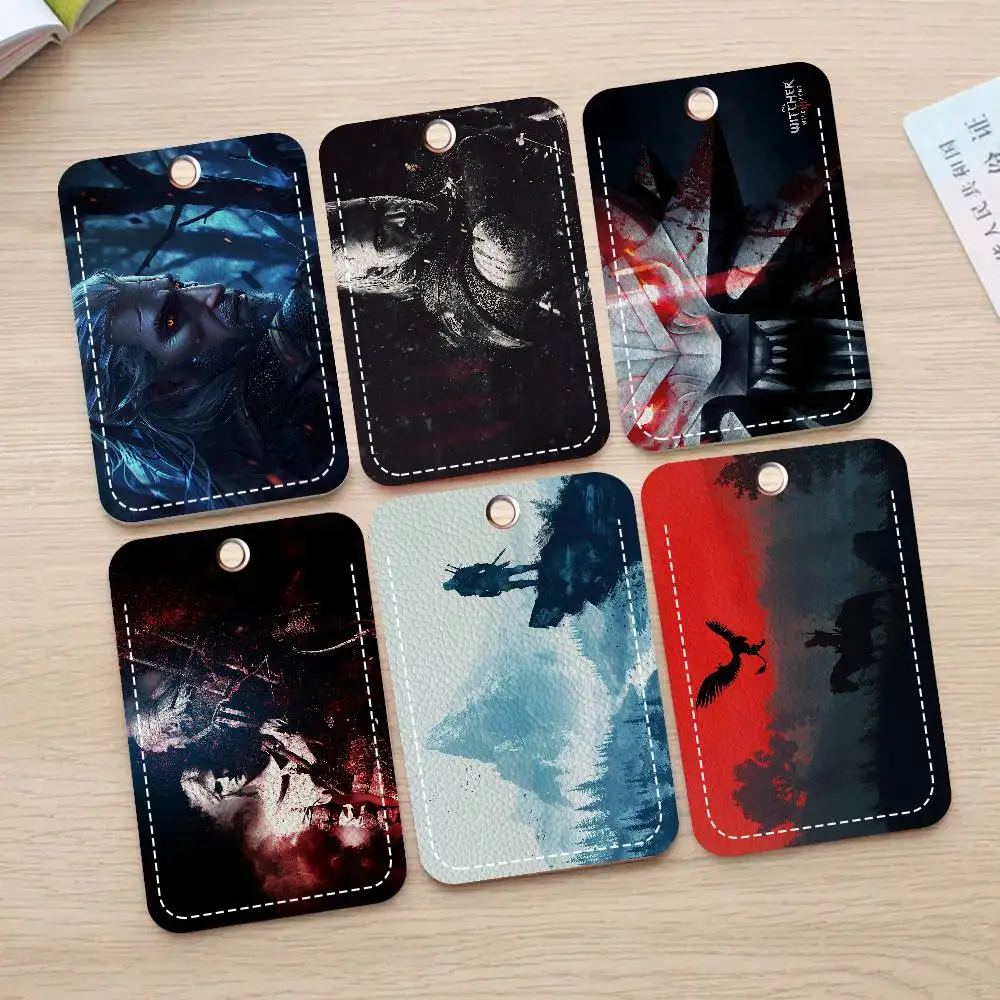 Fantasy Game The W-Witcher Rectangle ID Card Case Keychain Access Card Bag Key Tag Ring Leather Card Holder Key Ring Access