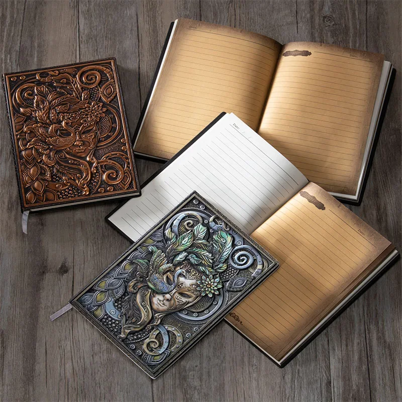 A5 Retro Three-dimensional Embossed Mask Notebook Leather Waterproof Portable Student Diary Travel Notebook