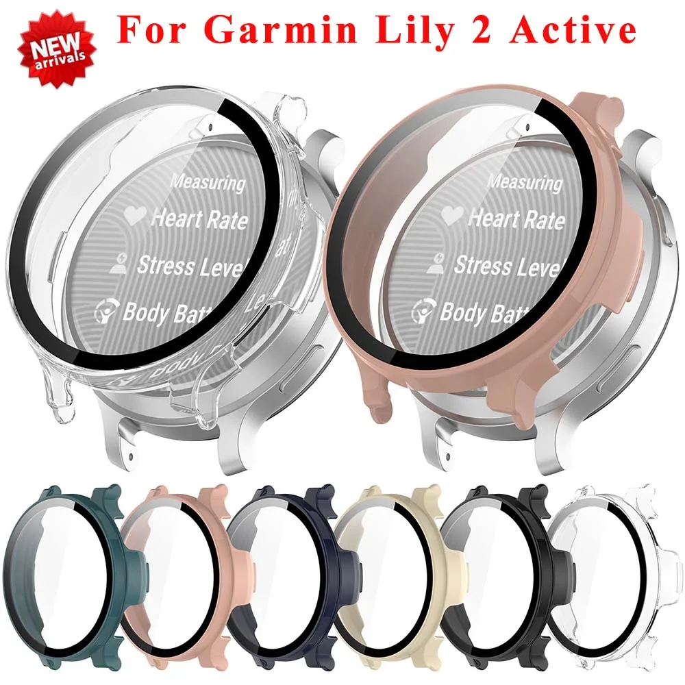 Gehärtetes Glasgehäuse für Garmin Lily 2 Active Smart Watch Displayschutzfolie Vollständige Abdeckung Schutzhülle Bumper Lily 2 Shell Zubehör