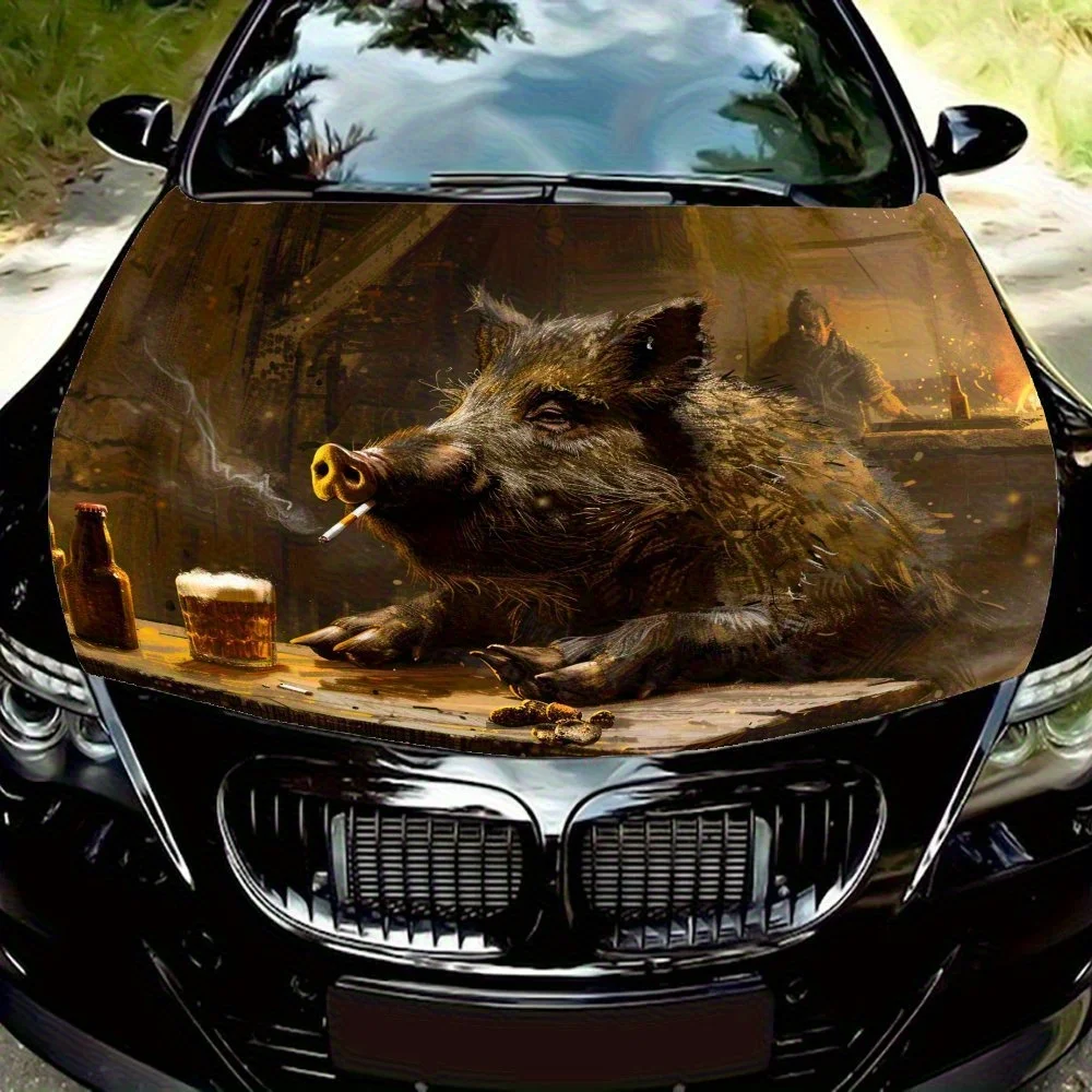

Дикие кабаны, пьющиеся в таверне, обертка на капот автомобиля, цветная виниловая наклейка, графический капот для грузовика, автоаксессуары, декор, наклейка, подарок, легко