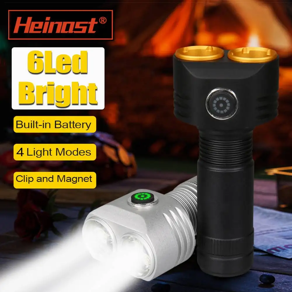 Lampes de poche super lumineuses à 6 LED, rechargeables en alliage d'aluminium, avec 4 Modes, lampe de travail magnétique, lampes d'extérieur