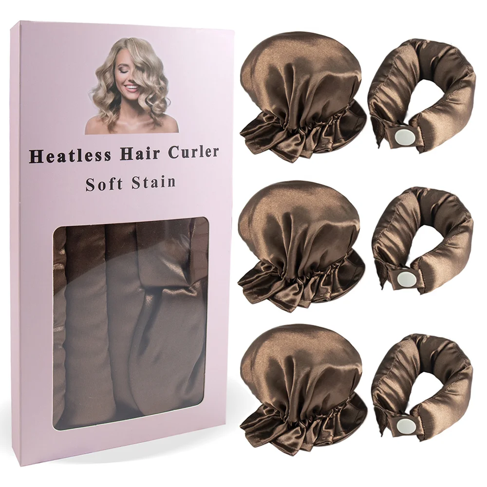 Satin Heatless Curling Rod with Hair Caps, Soft Overnight Curling Rod Headband for Long Hair, DIY Hairstyling Tools