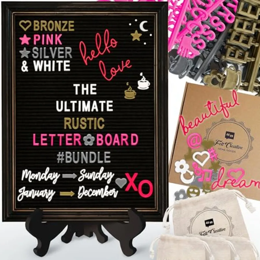 

Rustic Felt Letter Board Ultimate Bundle Farmhouse Vintage Wood Frame and Stand by Changeable Message Memo Board 800+ Letter Se
