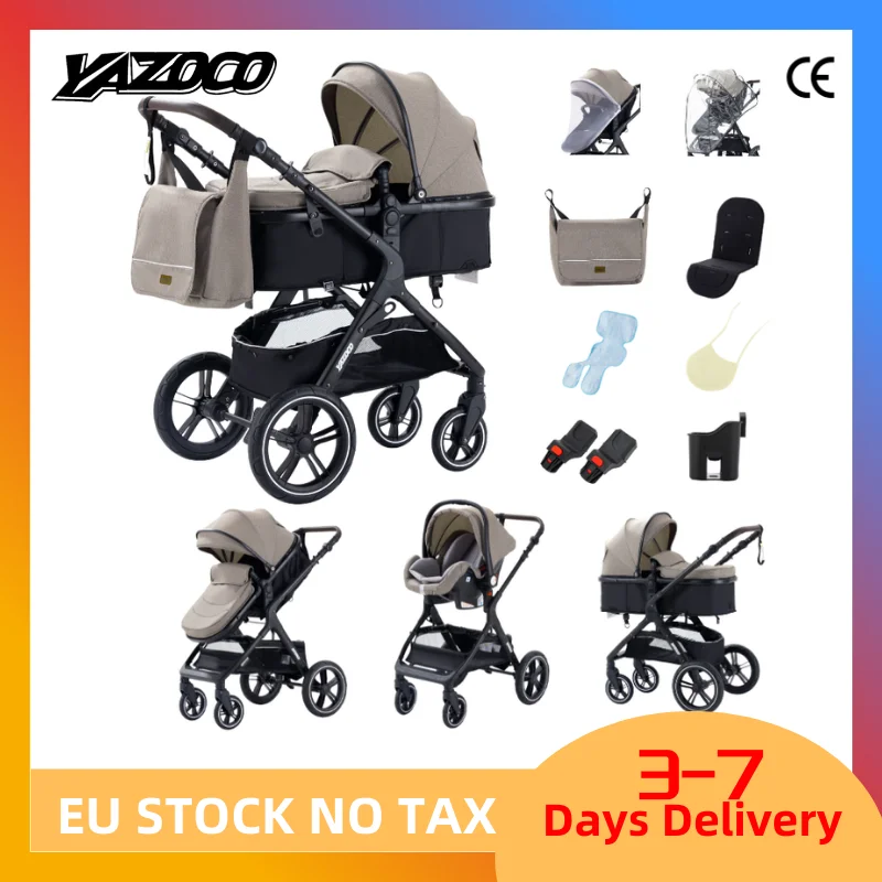 Carrinho de Bebê 3 em 1 Mais Recente, Leve, com Assento Elevado, Estrutura de Alumínio, Sistema de Viagem para Recém-Nascidos com Cadeira de Carro