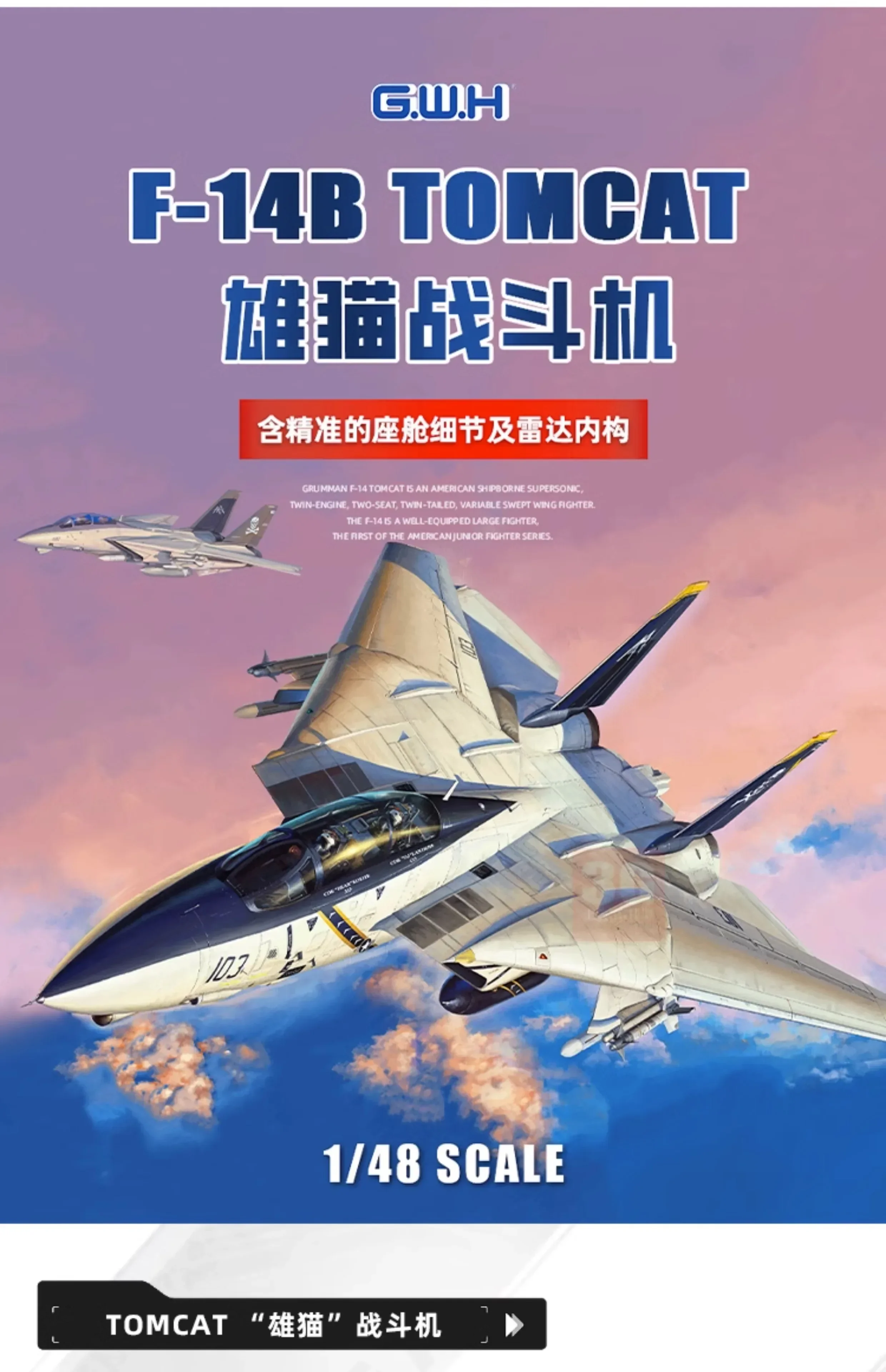 Great Wall hobby L4828 kit de modelo de aeronave montada em plástico US F-14B TOMCAT Fighter 1/48