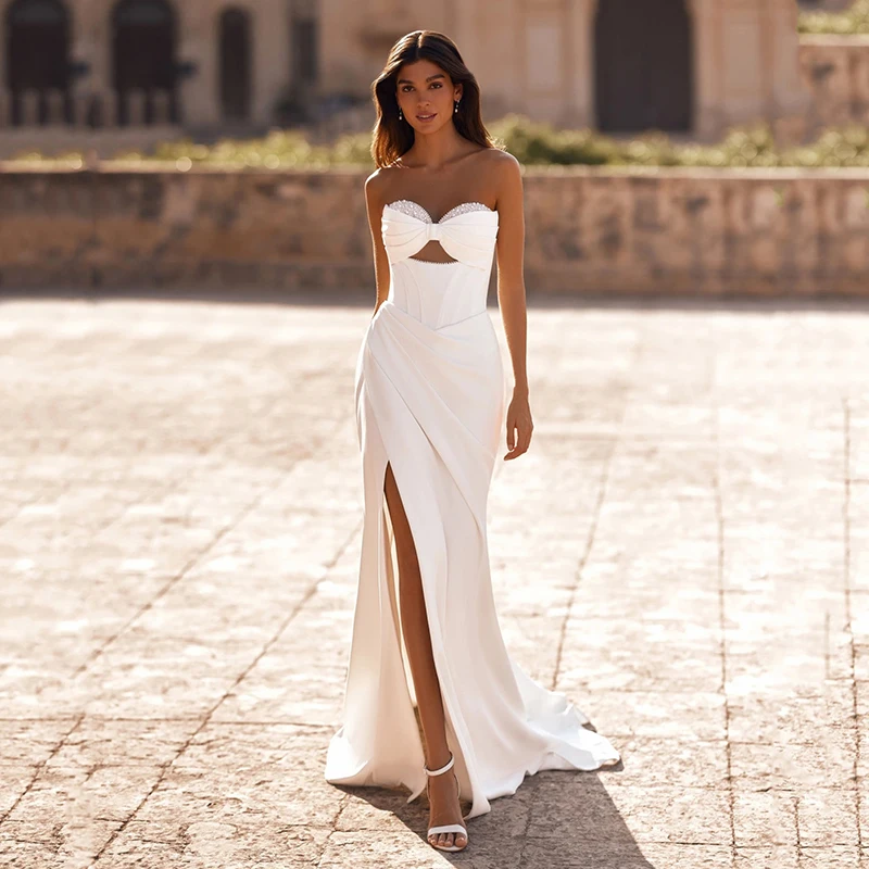 

Eightree 2026 White Mermaid Wedding Dresses Sweetheart Pearls High Split Evening Wedding Gown Women Bridal Prom Dress Customized