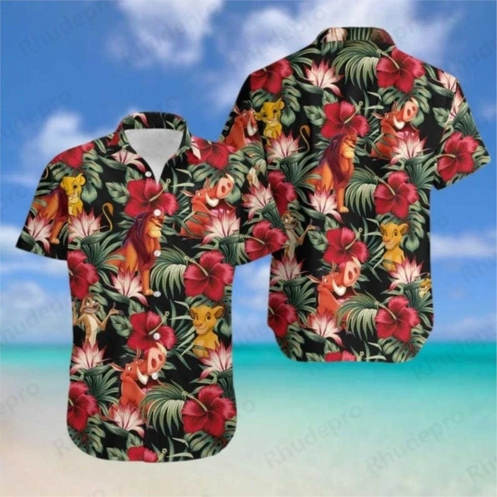 Disney Lion King 3D พิมพ์เสื้อฮาวายผู้ชายผู้หญิง 2025 ฤดูร้อนสบายๆแขนสั้นเสื้อชายหาดแฟชั่นเสื้อ