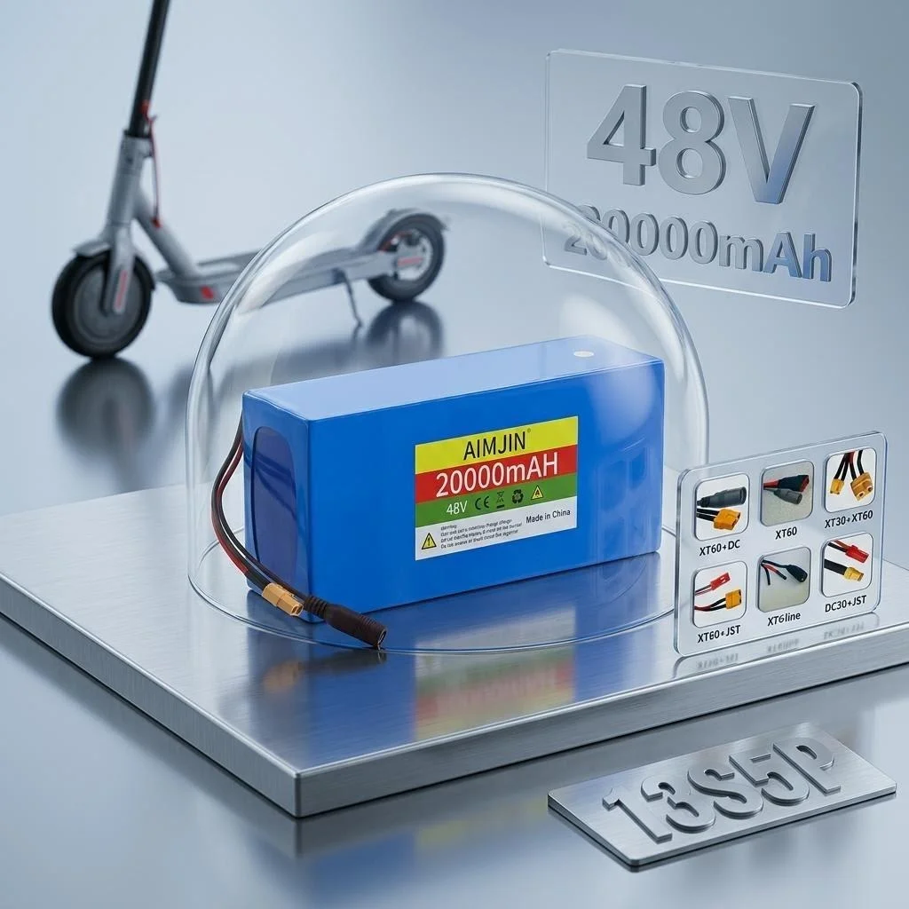 

13S5P 48V Lithium Battery 20Ah with BMS for 500W-1000W Bicycle Scooter Mobility Tool, 18650 Rechargeable