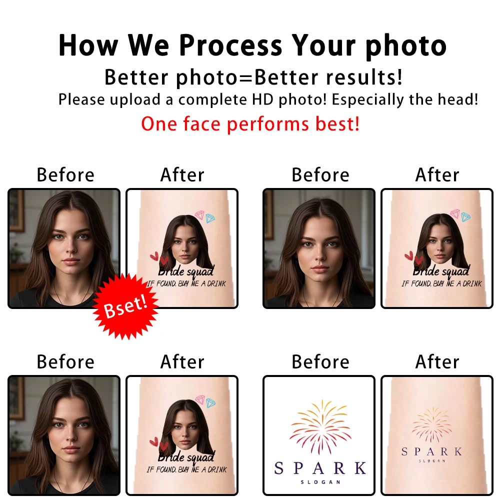Custom Temporary Tattoos Personalized Photo Face Tattoos Bridal Shower Favors Wedding Bachelorette Party Supplies