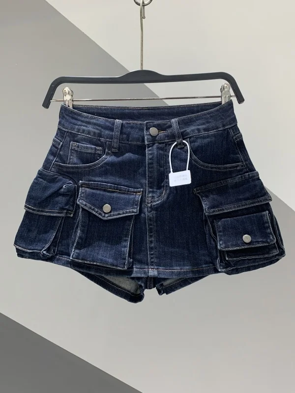 Rustic Distred Denim Wide Leg ort Pants High Waist Loose Fit Casual Sle Women's Autumn 2025 New Arrival A-Line  Skirt