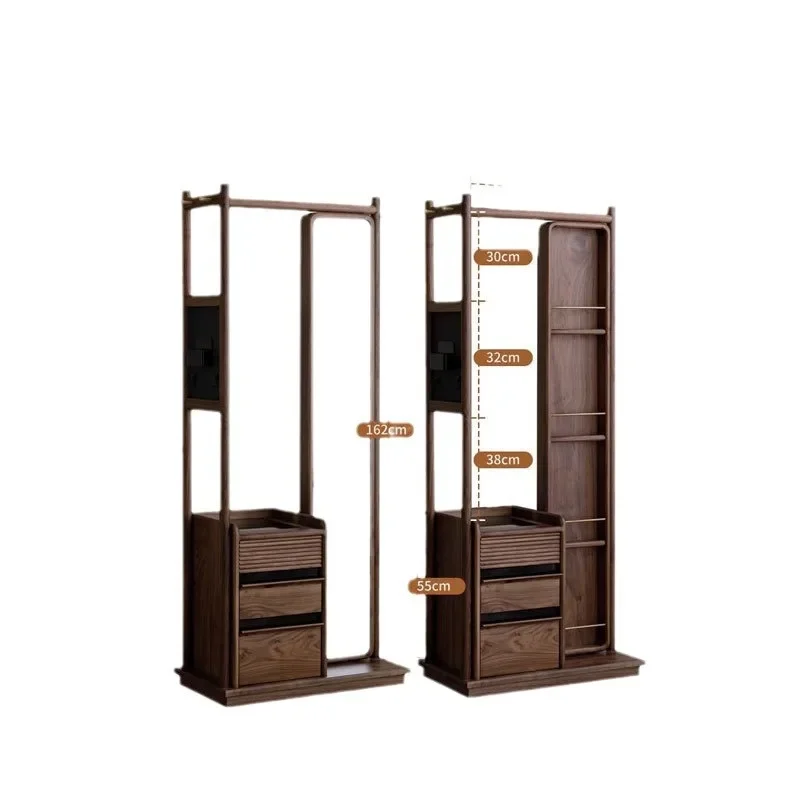 Nordic solid wood black walnut coat rack rotating full-length mirror North American cherry wood