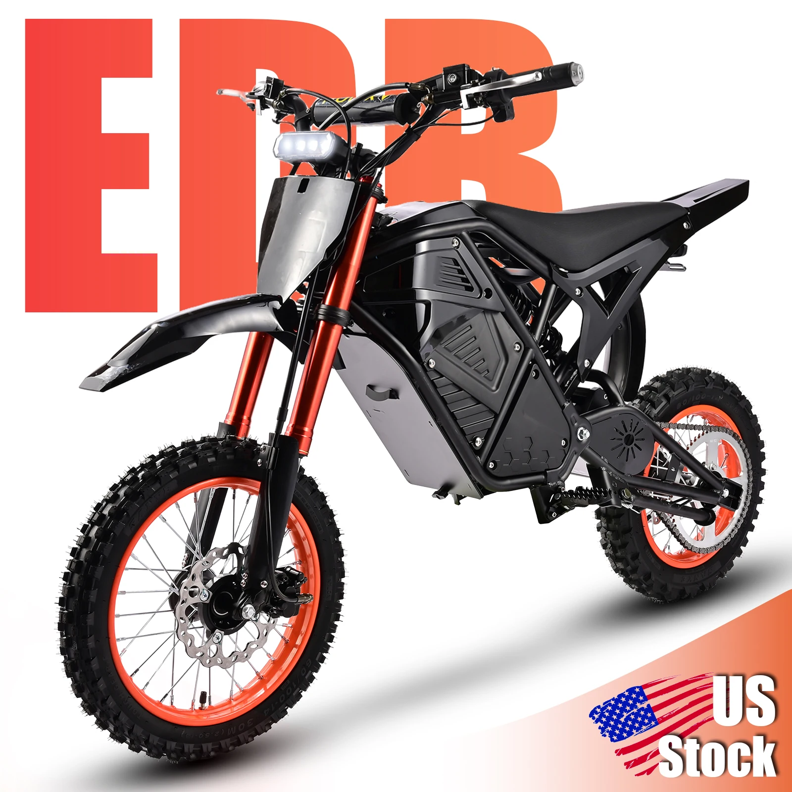 

EDB001 Adult Off-Road Ebike 3600W Power 38MPH Speed 1008Wh Lithium Battery 37Miles Max Range 4hours Charging Time 18" Tubeless Tires 30° Climb Grade Hydraulic Shock Absorption System Dual Hydraulic Oil Disc Brakes 3 Speed Modes Electric Dirt Bike US Stock
