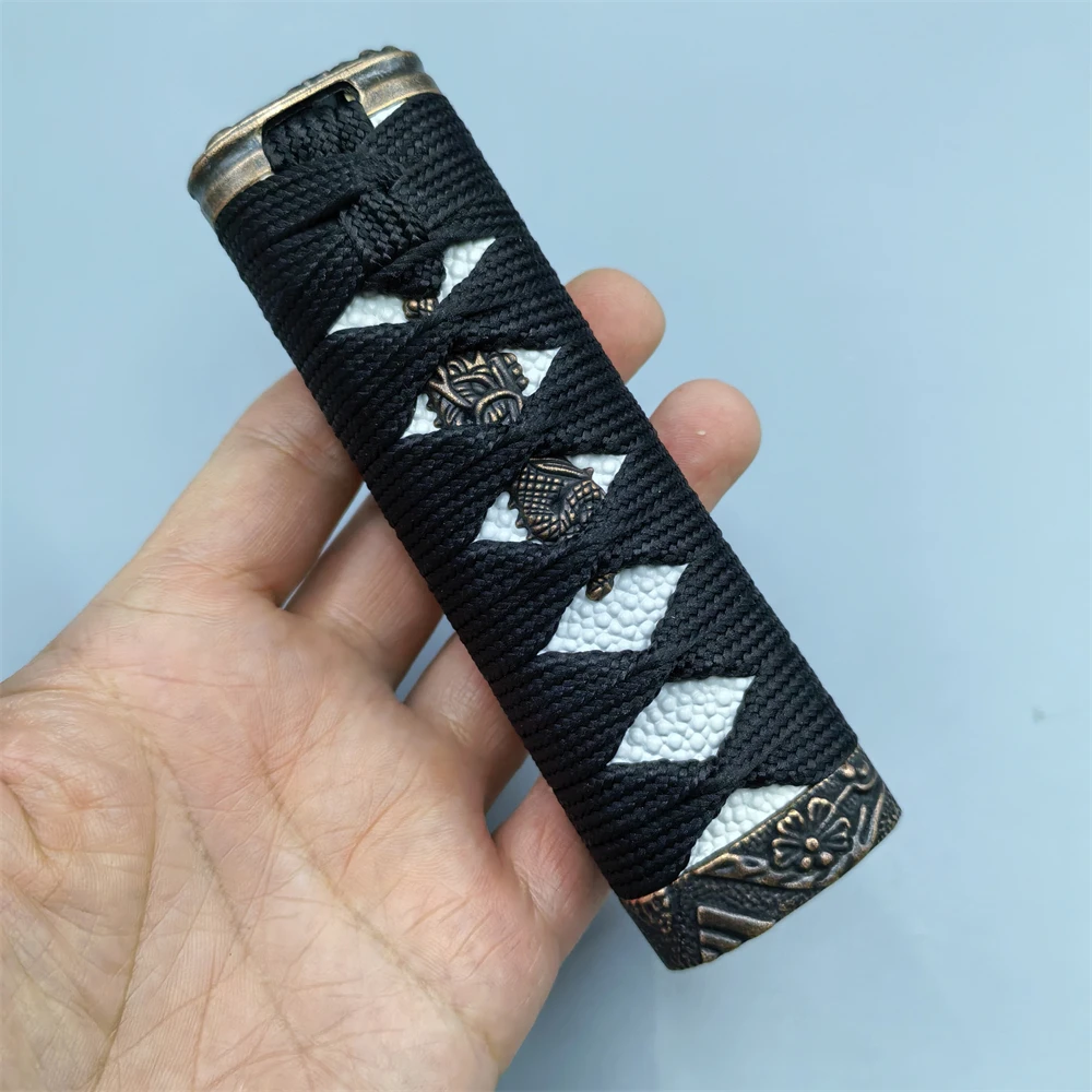 

12 см ручка Tsuka черный шелковый сплав Ito Fuchi Menuki Kashira фитинги для меча Tanto Katana нож рукоять детали