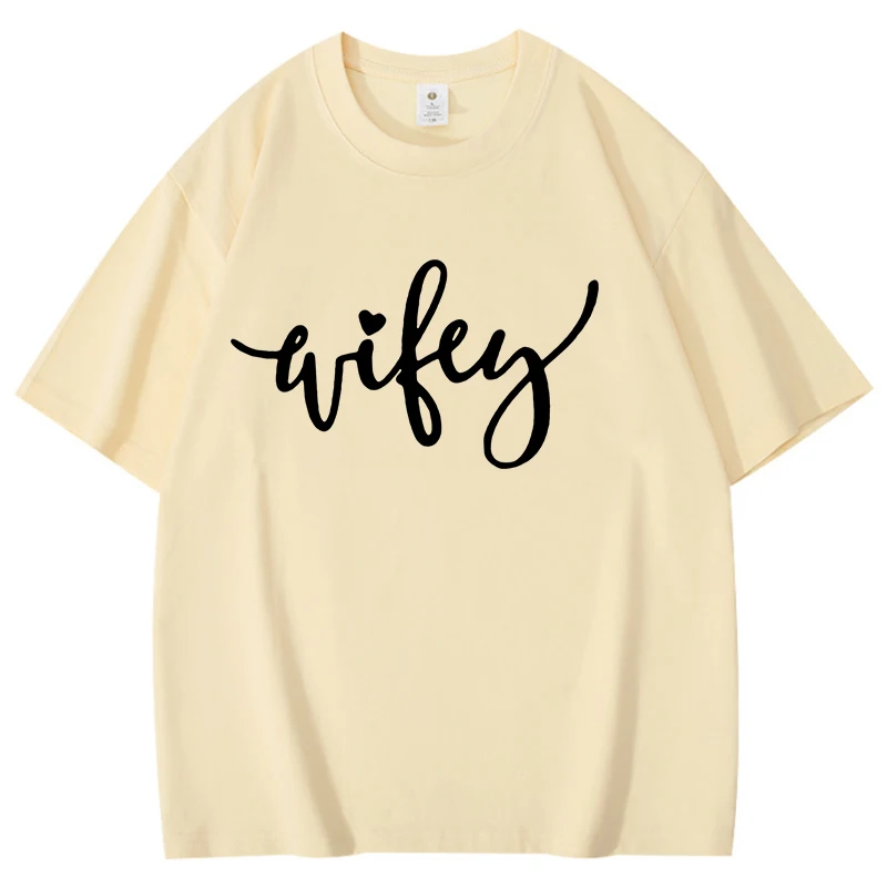 Hubby Wifey Simple Letter Print Short Sleeve Casual Cotton Couple T-shirt Summer Fashion Harajuku Short Sleeve Man's Women's Top