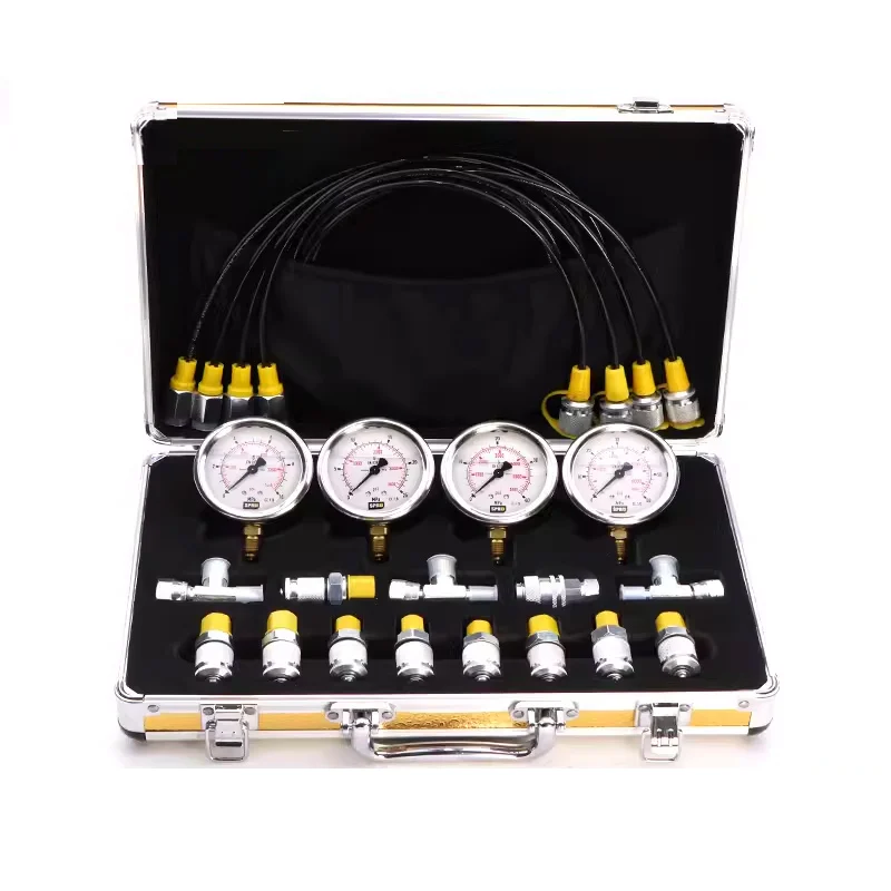 Excavator Diagnostic Tools Hydraulic Pressure Test Kit 4 Gauges Stainless Steel Case Excavator Hydraulic Pressure Gauge Set