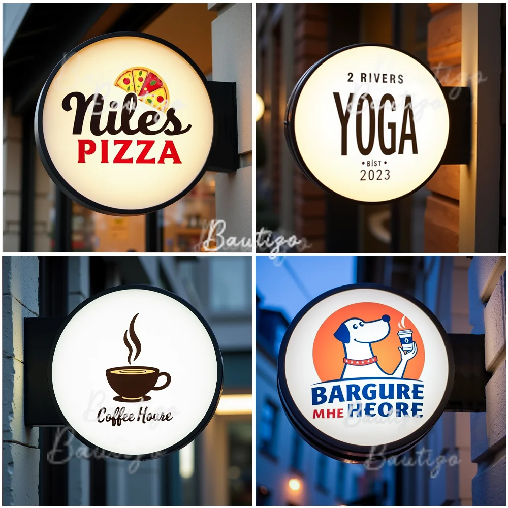 Round Light Sign Box Store Front Projecting Double Sided Circle LED Advertising Board Blade Outdoor Decoration Custom Neon Bar