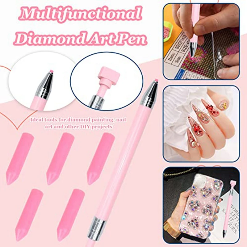 34 Pcs Rotating Glue Point Drill Pen Kit 2 Pcs Refillable Wax Pen With 32 Pcs Wax (Pink)