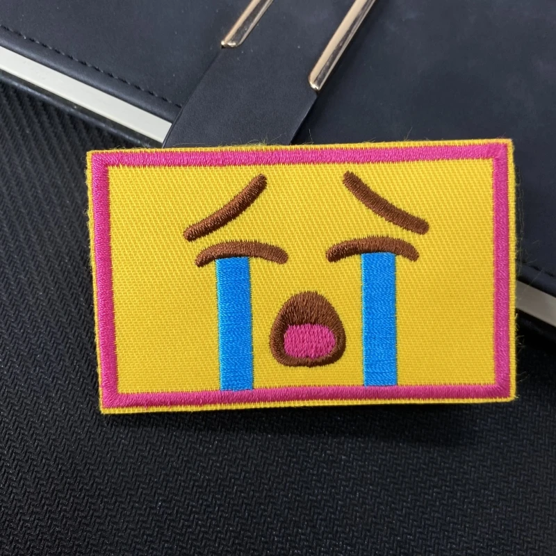 Crying Face Creative Personality Expression Hook and Loop Patch Funny Meme Embroidered Morale Badge Tactical Backpack Stickers