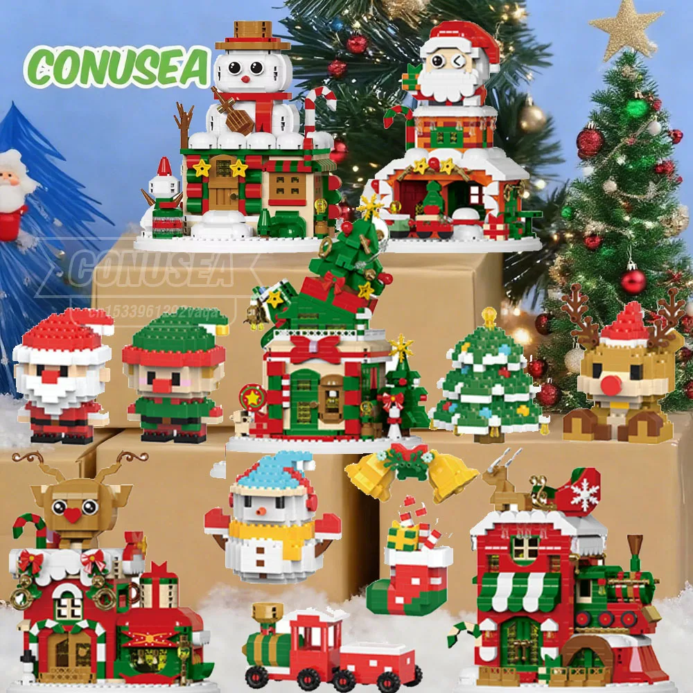 คริสต์มาสของขวัญ Micro Building Block Series Santa Claus Reindeer ปริศนาประกอบอิฐตกแต่งตารางของเล่นเด็ก
