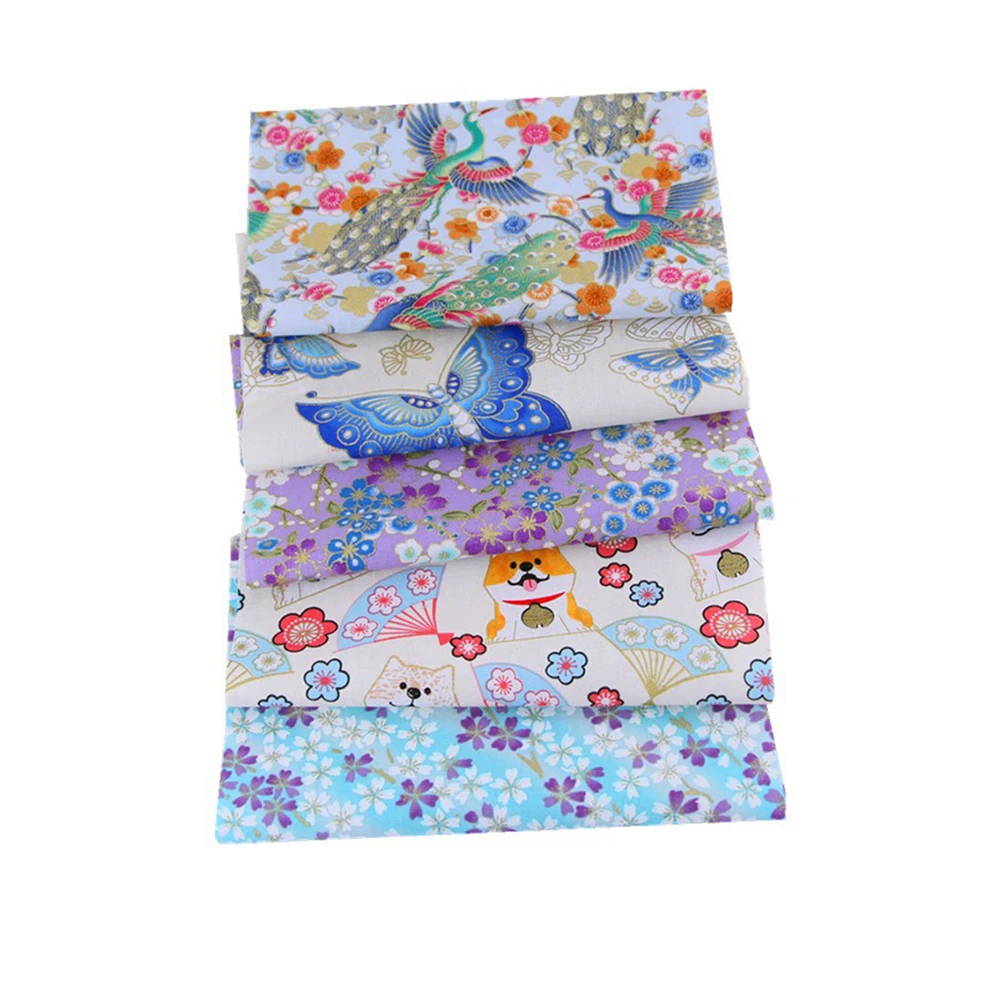 Japanese Printed Cotton Patchwork Cloth Set Bronzing Sewing Quilting Fabrics Floral DIY Handmade Face Mask Accessories 20x25cm