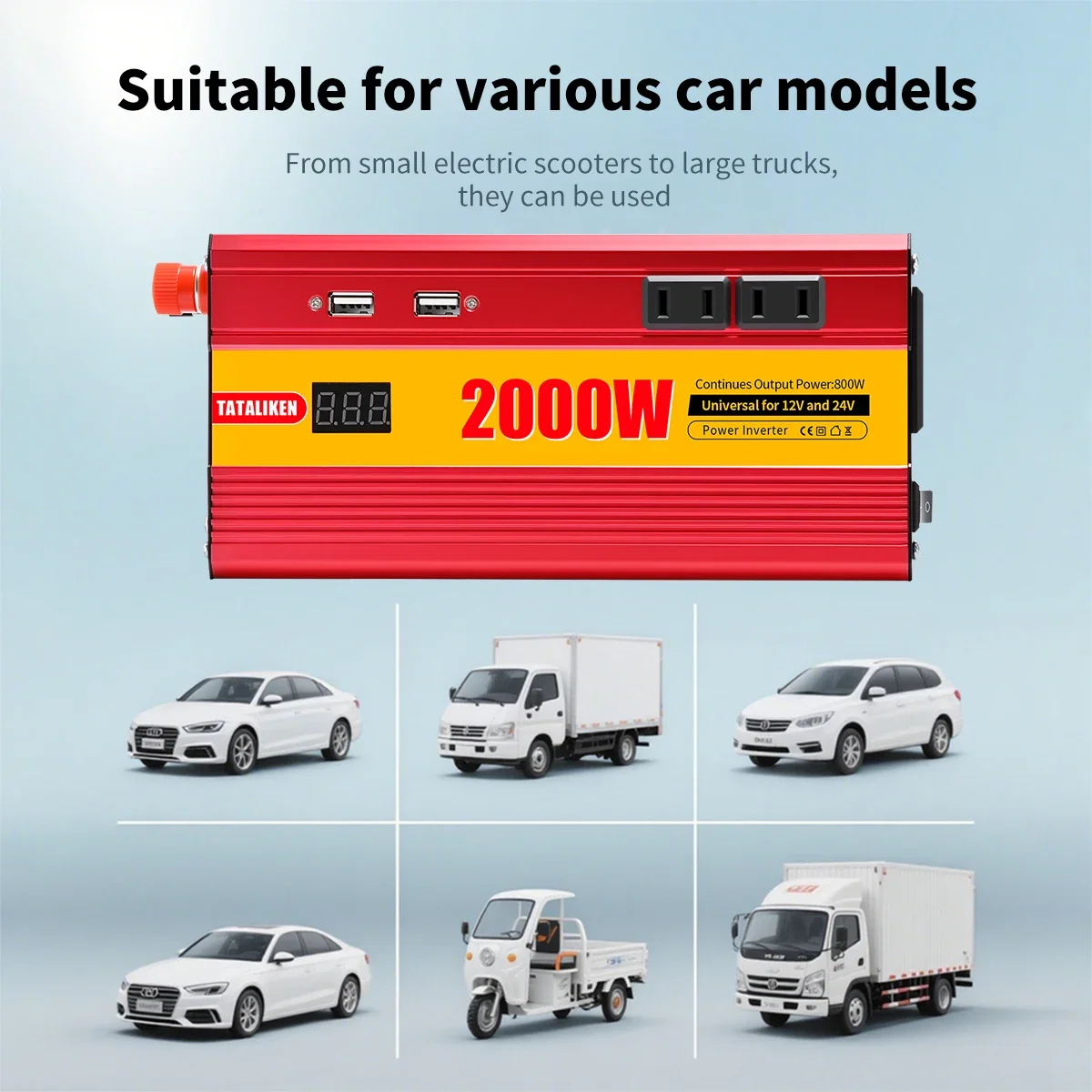 1200W/2000W Modified wave inverter  DC 12V/24V to AC 220V50HZ dual-voltage universal socket