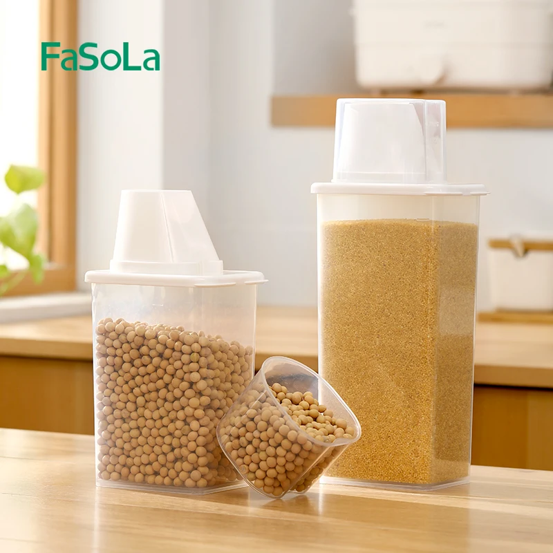 FaSoLa Plastic Storage Container Food Organizer Rice Dispenser Jars for Bulk Cereals Kitchen Storage Preservation Box