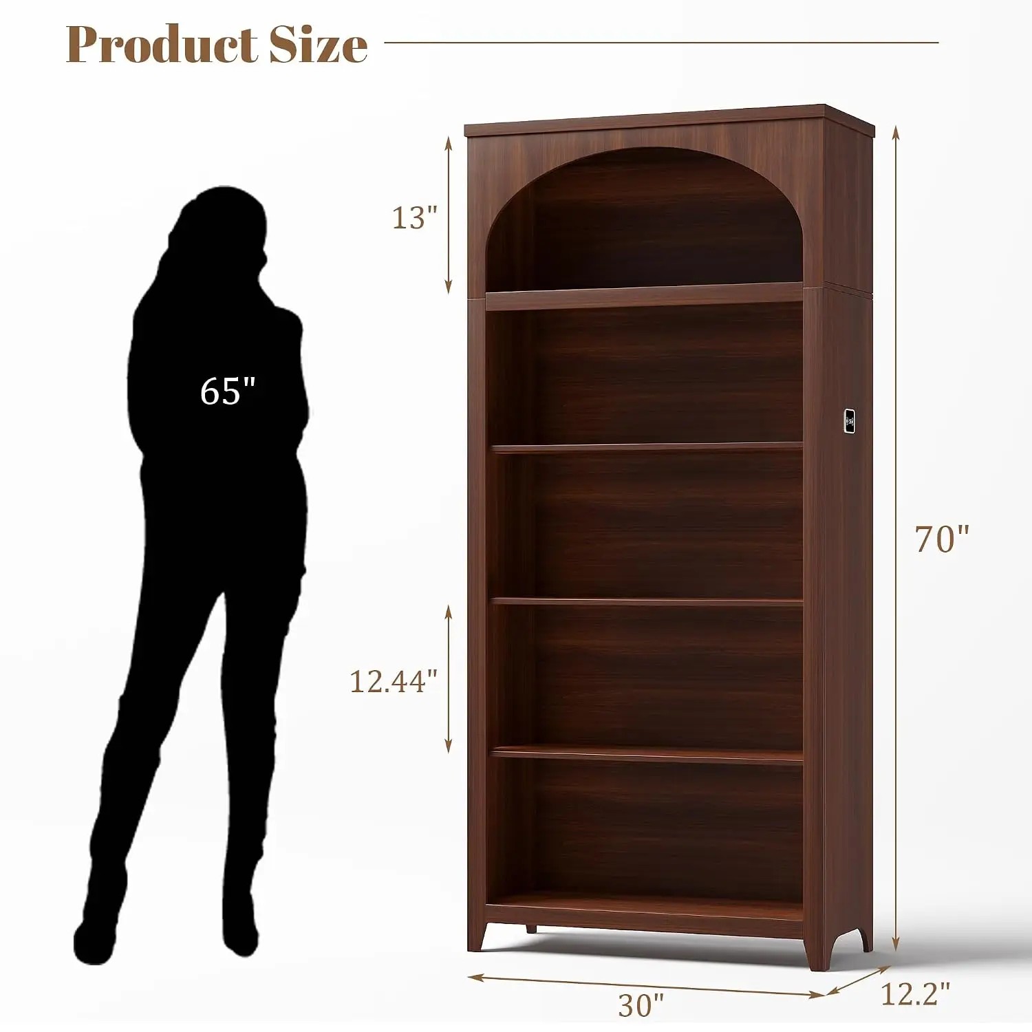 Arched Bookshelf 5-Tier LED Storage Display Organizer 70