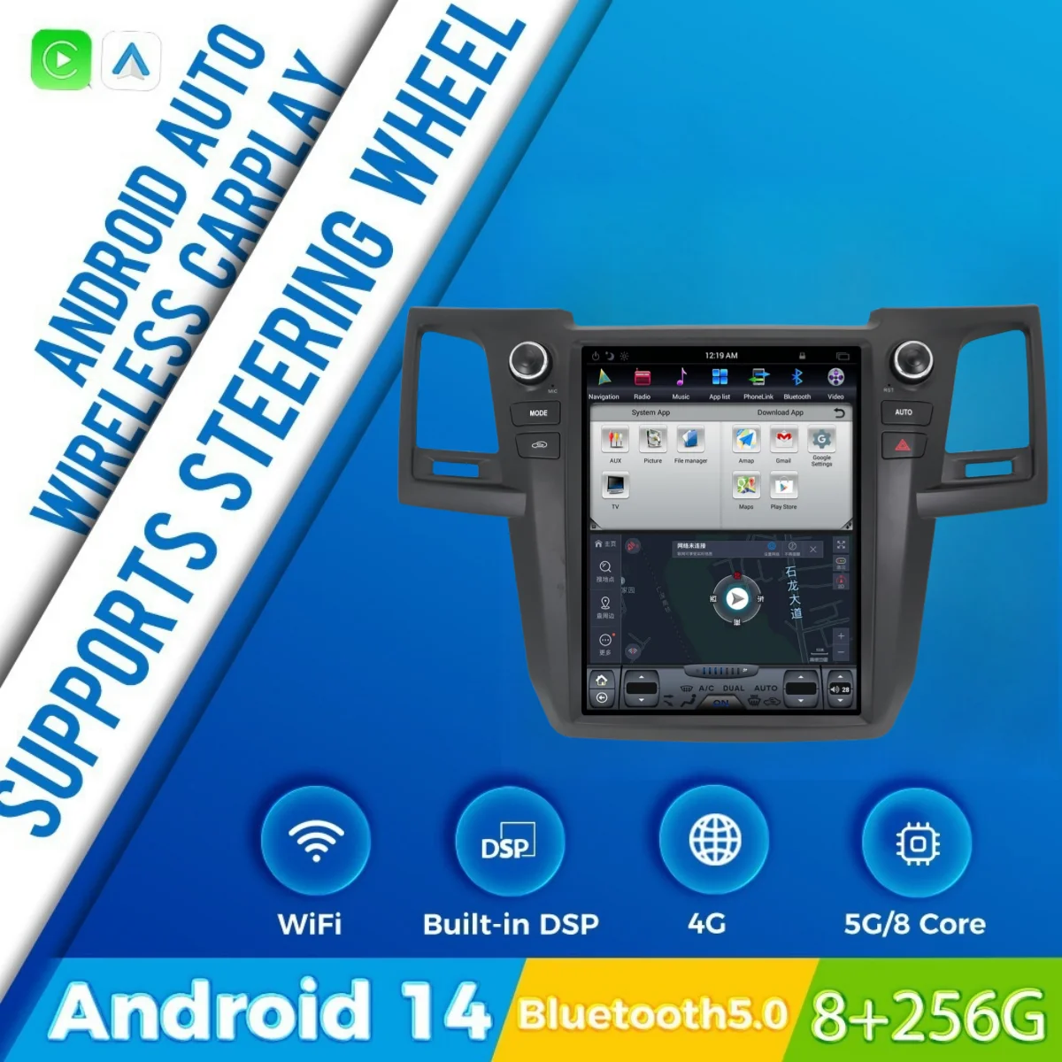 

12.1" Screen Android14 Car Video Player Radio For TOYOTA Fortuner HILUX Revo 2005-2014 Stereo Multimedia Head Unit Accesories